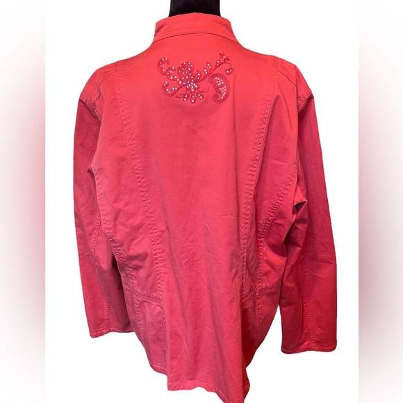 Chico’s Plus Size Denim Boho Eclectic Rhinestone Bedazzled Floral Zip Up Jacket - Picture 6 of 9
